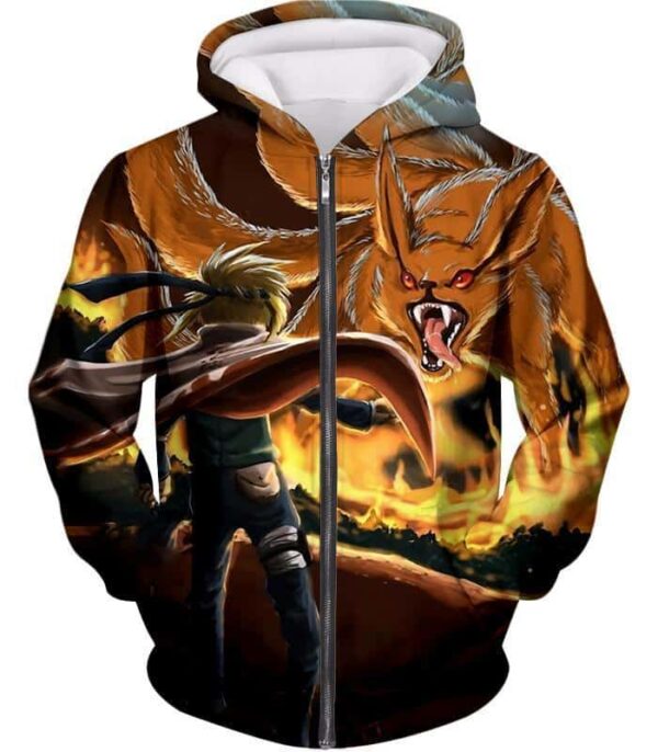 Boruto Rampaging Nine Tails Beast Kurama Vs Hokage Minato Cool Action Hoodie - Zip Up Hoodie