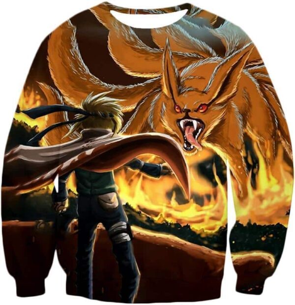 Boruto Rampaging Nine Tails Beast Kurama Vs Hokage Minato Cool Action Hoodie - Sweatshirt