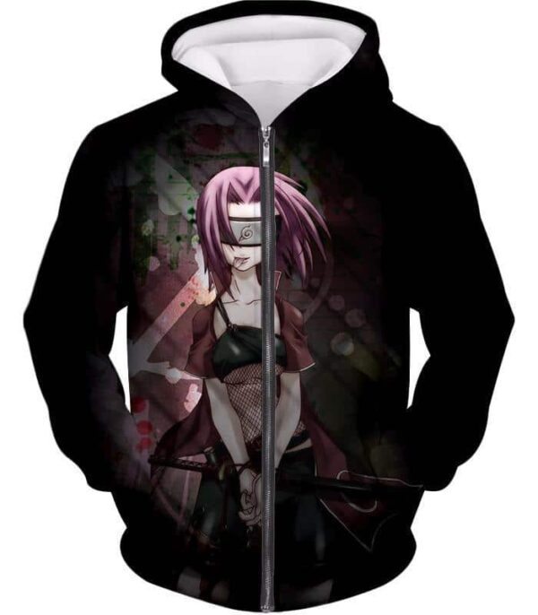 Boruto Sexy Pink Haired Ninja Haruno Sakura Black Zip Up Hoodie - Zip Up Hoodie