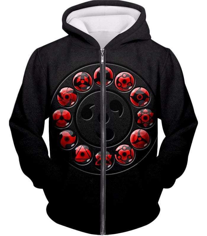 Boruto Uchiha Clans Special Technique Sharingan All Types Cool Black Zip Up Hoodie