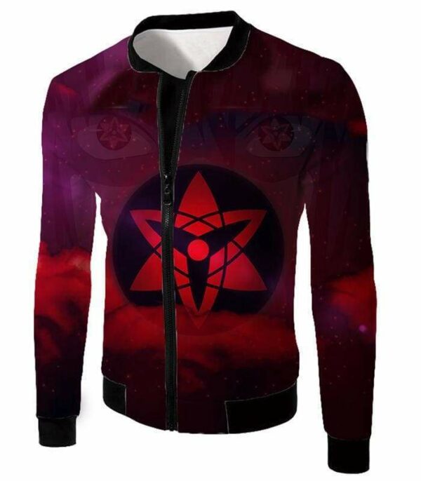 Boruto Ultimate Sasuke Uchihas Mangekyou Sharingan Black Zip Up Hoodie - Jacket