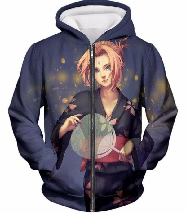 Boruto Very Cute Leaf Village Ninja Sakura Kimono 3D Printed Hoodie - Zip Up Hoodie