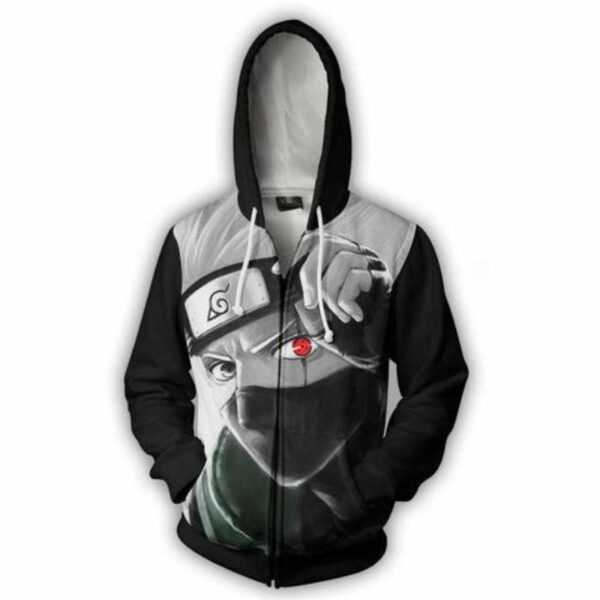 Kakashi Hatake Contrast 3D Hoodie - Naruto Shippuden Zip Up Hoodie Jacket - Zip Up Hoodie