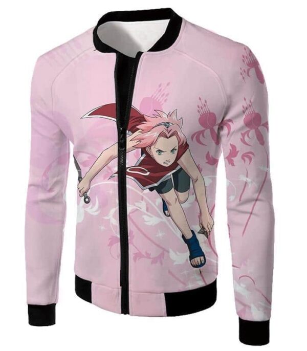 Naruto Cute Pink Haired Ninja Haruno Sakura Action Pink Hoodie - Jacket