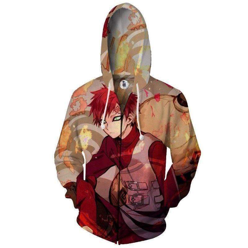 Naruto Hoodie - Gaara Portrait Impressive 3D Print Zip Up Hoodie