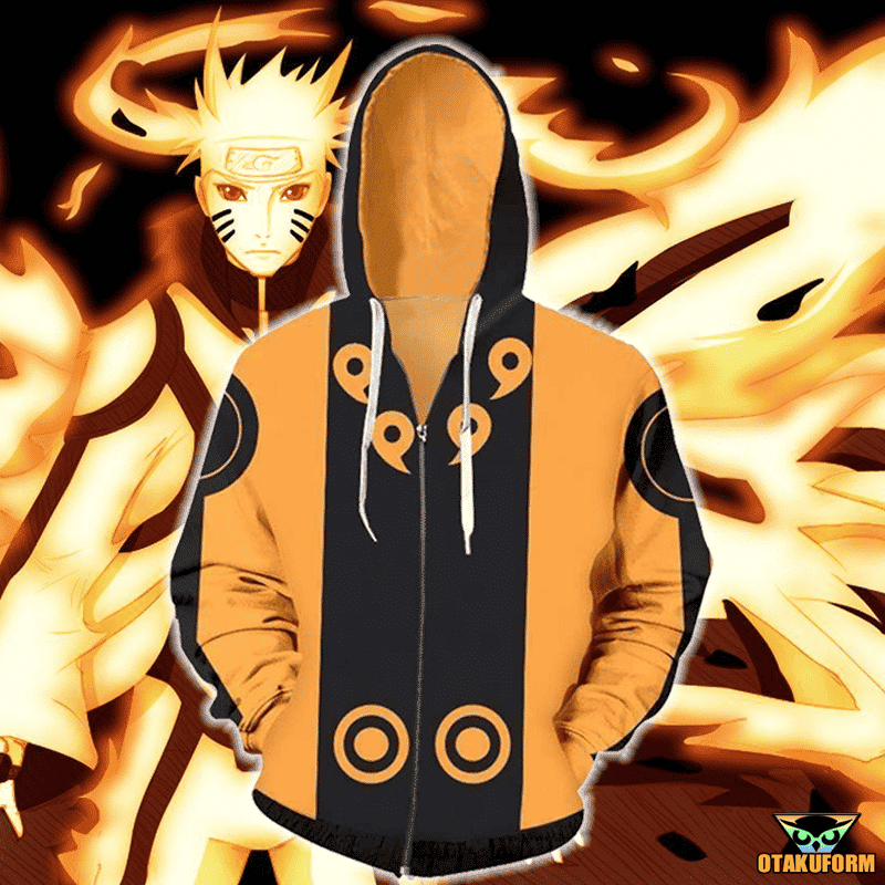 Naruto Hoodies - Naruto Nine Tail Chakra Mode Zip Up Hoodie Jacket