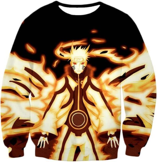 Naruto Naruto Uzumakis Powerful Beast Tail Mode Action Black Hoodie - Sweatshirt