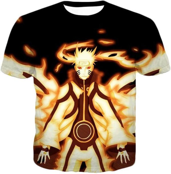 Naruto Naruto Uzumakis Powerful Beast Tail Mode Action Black Hoodie - T-Shirt