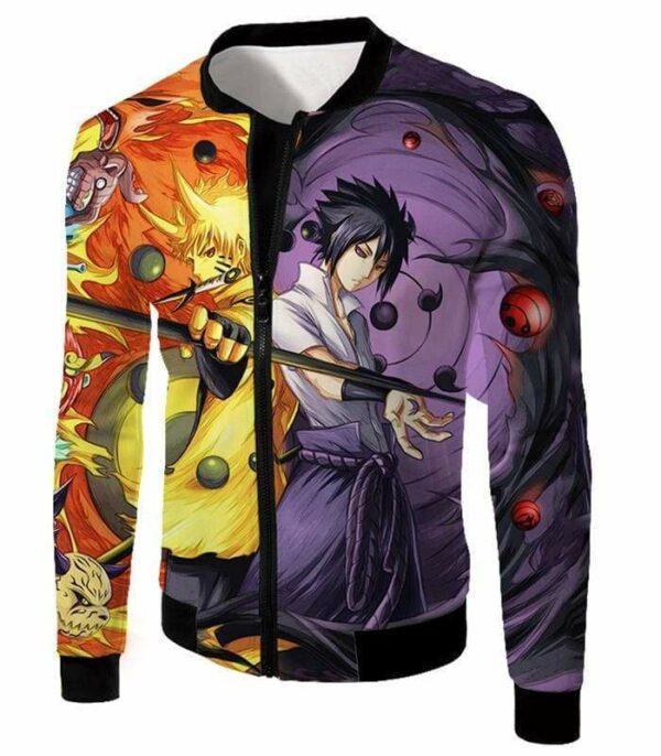 Naruto Reincarnations Of Indra And Ashura Sasuke And Boruto Cool Action Zip Up Hoodie - Jacket