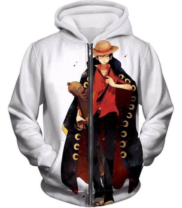 One Piece Future Pirate King Straw Hat Luffy Cool White Hoodie - Zip Up Hoodie