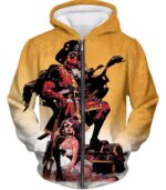 One Piece Hoodie - Deadpool Pirate Cosplay Yellow Hoodie - Zip Up Hoodie