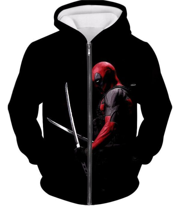 One Piece Hoodie - Marvel’s Ultimate Mercenary Deadpool Black Hoodie - Zip Up Hoodie