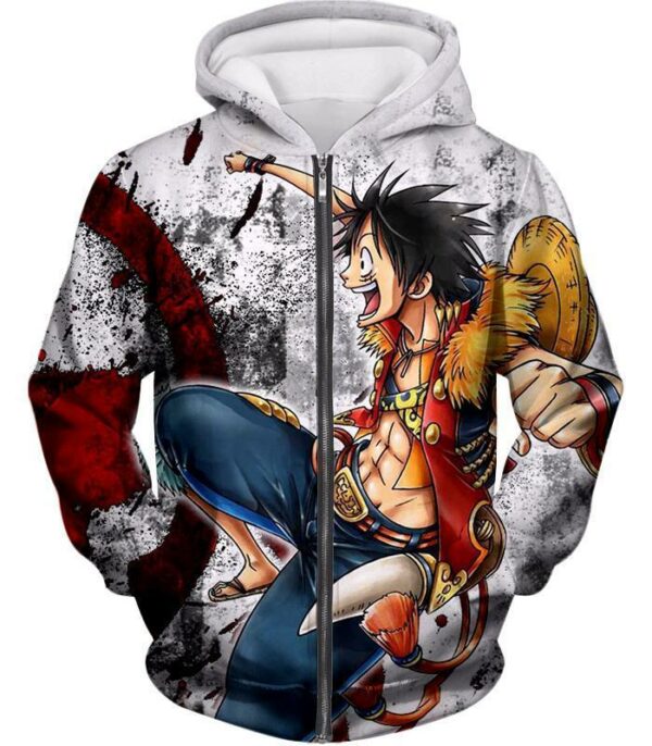One Piece Hoodie - One Piece And Fun Straw Hat Captain Luffy Hoodie - Zip Up Hoodie