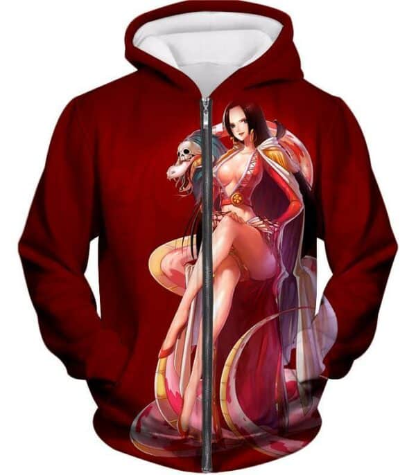 One Piece Hoodie - One Piece Beautiful Amazon Lily Queen Boa Hancock Red Hoodie - Zip Up Hoodie