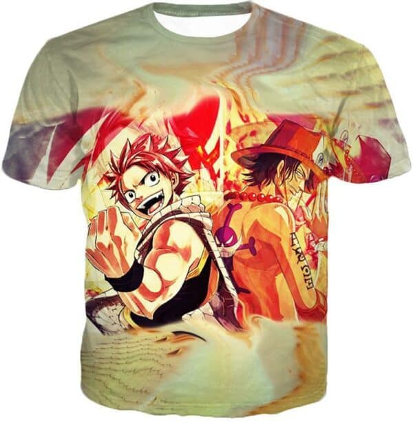 One Piece Hoodie - One Piece Fire Using Anime Characters Natsu Dragneel And Portgas D Ace Hoodie - T-Shirt