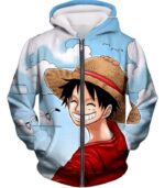 One Piece Hoodie - One Piece Funny Straw Hats Captain Luffy Hoodie - Zip Up Hoodie