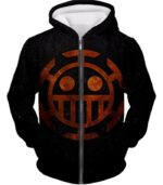 One Piece Hoodie - One Piece Heart Pirates Flag Logo Black Hoodie - Zip Up Hoodie