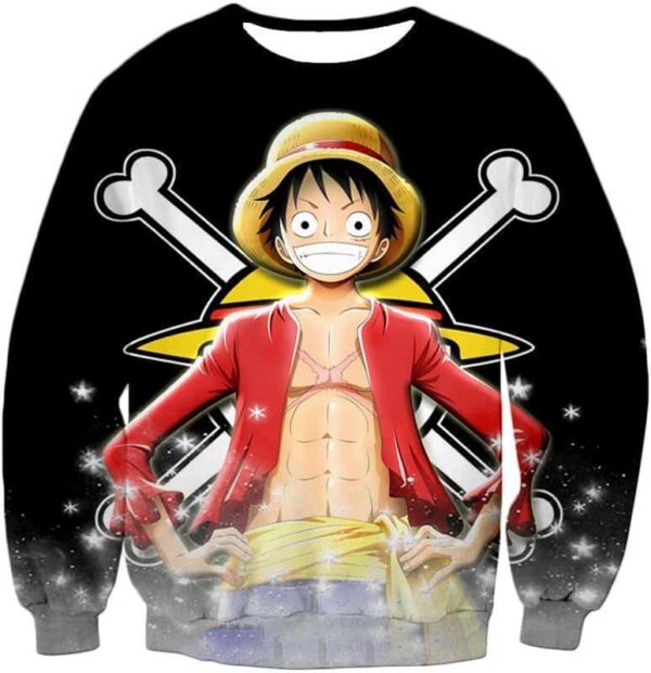 One Piece Hoodie - One Piece One Piece Straw Hat Pirates Monkey D Luffy Promo Black Hoodie - Sweatshirt