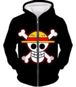 One Piece Hoodie - One Piece Pirate Crew Straw Hat Logo Black Hoodie - Zip Up Hoodie