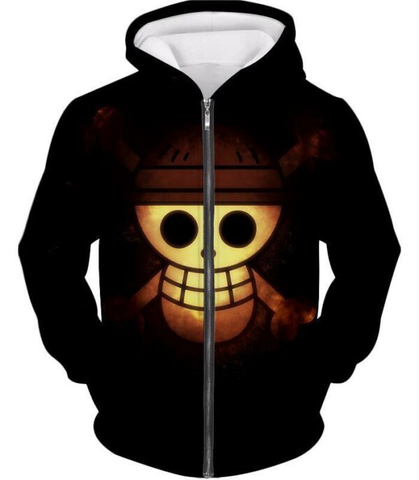 One Piece Hoodie - One Piece Pirate Flag Logo Black Hoodie - Zip Up Hoodie