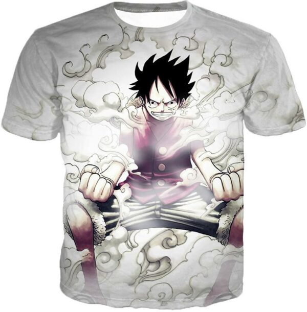 One Piece Hoodie - One Piece Pirate Hero Monkey D Luffy Action White Hoodie - T-Shirt