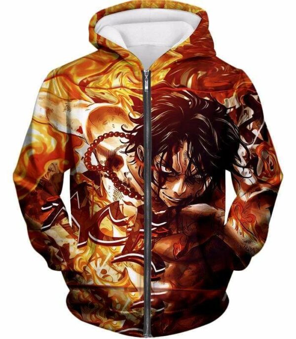 One Piece Hoodie - One Piece Pirate Portgas D Ace Aka Fire Fist Ace Hoodie - Zip Up Hoodie