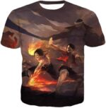 One Piece Hoodie - One Piece Powerful Brothers Bond Luffy And Ace Battle Action  Hoodie - T-Shirt