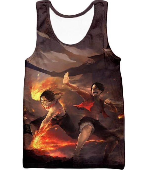 One Piece Hoodie - One Piece Powerful Brothers Bond Luffy And Ace Battle Action  Hoodie - Tank Top