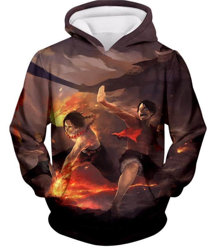 One Piece Hoodie - One Piece Powerful Brothers Bond Luffy And Ace Battle Action  Hoodie