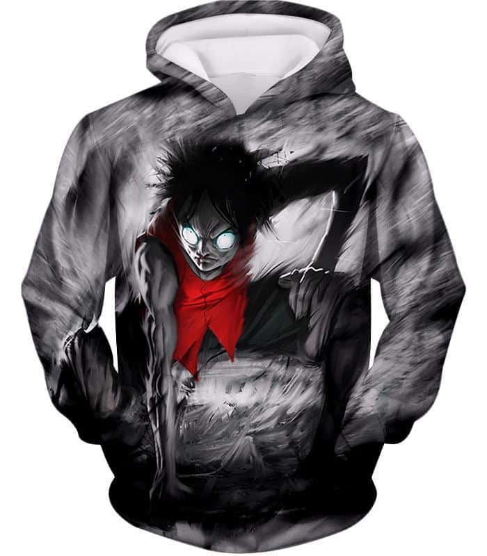 One Piece Hoodie - One Piece Powerful Pirate Straw Hat Luffy Action Black Hoodie