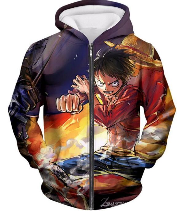 One Piece Hoodie - One Piece Rubber Man Monkey D Luffy Fan Art Hoodie - Zip Up Hoodie