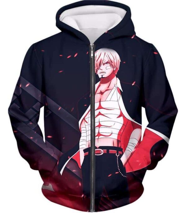 One Piece Hoodie - One Piece Smoking Pirate Prince Vinsmoke Sanji Black Hoodie - Zip Up Hoodie