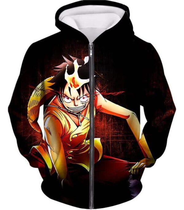 One Piece Hoodie - One Piece Straw Hat Luffy Black Hoodie - Zip Up Hoodie