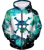 One Piece Hoodie - One Piece Straw Hat Pirate Logo Psychedelic Print Hoodie - Zip Up Hoodie