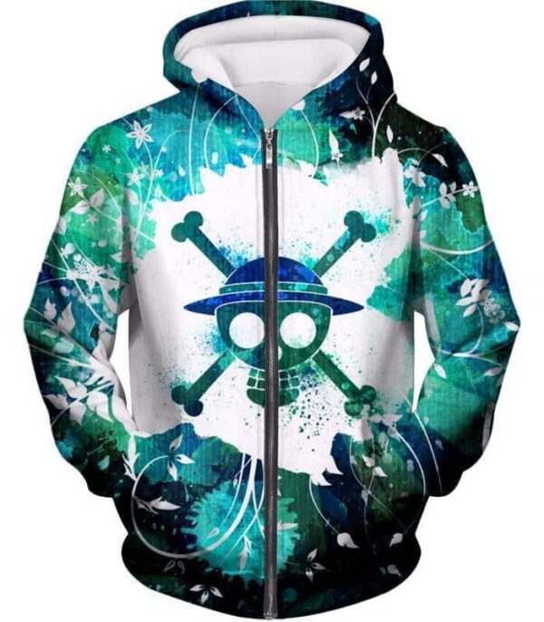 One Piece Hoodie - One Piece Straw Hat Pirate Logo Psychedelic Print Hoodie - Zip Up Hoodie