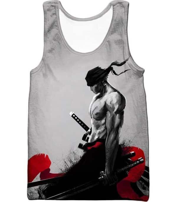 One Piece Hoodie - One Piece Straw Hats Swordsman Bounty Hunter Zoro White Hoodie - Tank Top