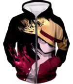 One Piece Hoodie - One Piece Super Pirate Captain Straw Hat Luffy Black Hoodie - Zip Up Hoodie