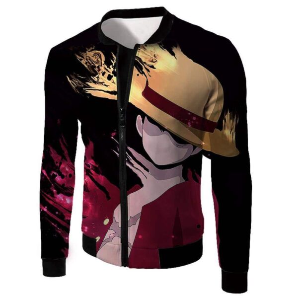 One Piece Hoodie - One Piece Super Pirate Captain Straw Hat Luffy Black Hoodie - Jacket