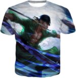 One Piece Hoodie - One Piece Swordsman Roronoa Zoro Action White Hoodie - T-Shirt