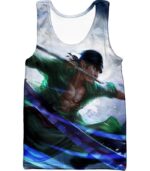 One Piece Hoodie - One Piece Swordsman Roronoa Zoro Action White Hoodie - Tank Top