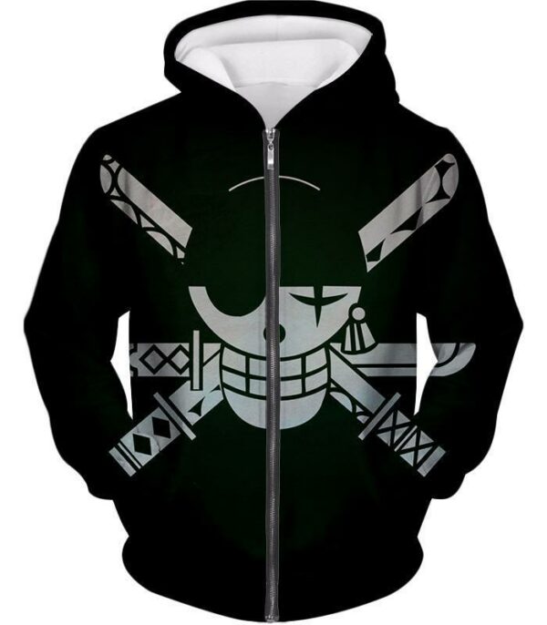 One Piece Hoodie - One Piece Swordsman Roronoa Zoro Logo Black Hoodie - Zip Up Hoodie