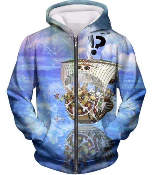 One Piece Hoodie - One Piece Thousand Sunny Straw Hats Pirate Ship Hoodie - Zip Up Hoodie