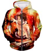 One Piece Hoodie - One Piece Whitebeard Pirate 2nd Division Commander Ace Hoodie - Zip Up Hoodie