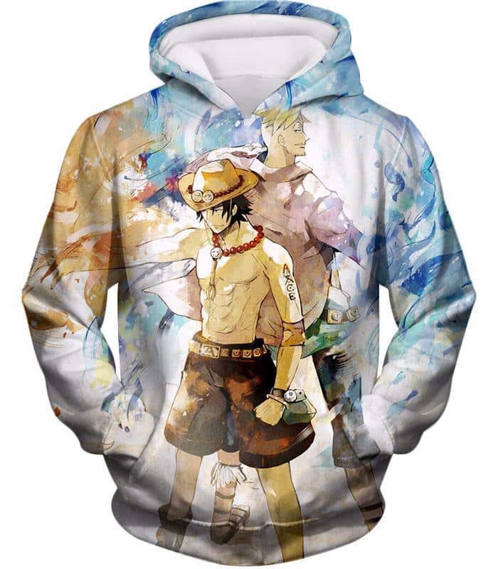 One Piece Hoodie - One Piece Whitebeard Pirates Fire Fist Ace And Marco The Phoenix Action Hoodie