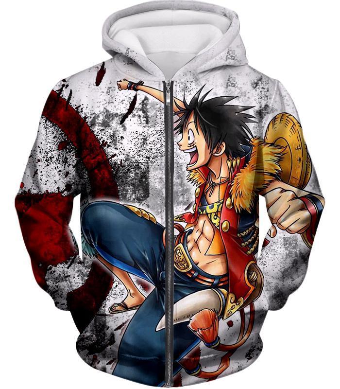 One Piece Zip Up Hoodie - One Piece And Fun Straw Hat Captain Luffy Zip Up Hoodie