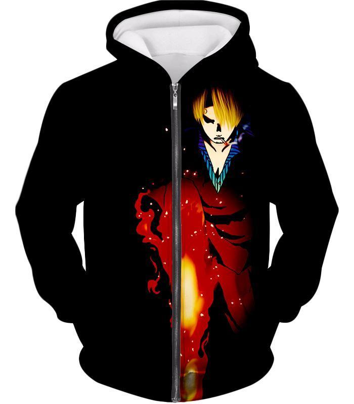 One Piece Zip Up Hoodie - One Piece Black Leg Sanjis Diable Jambe  Black Zip Up Hoodie