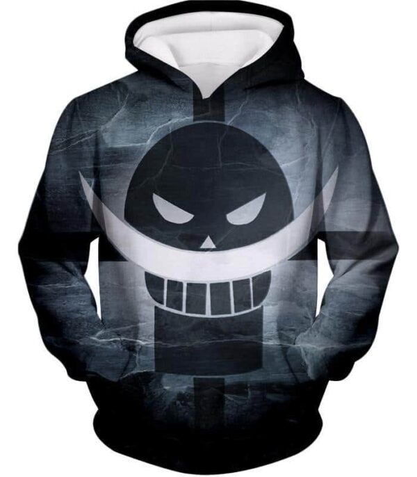 One Piece Zip Up Hoodie - One Piece Blackbeard Pirates Flag Logo Black And White Zip Up Hoodie - Hoodie