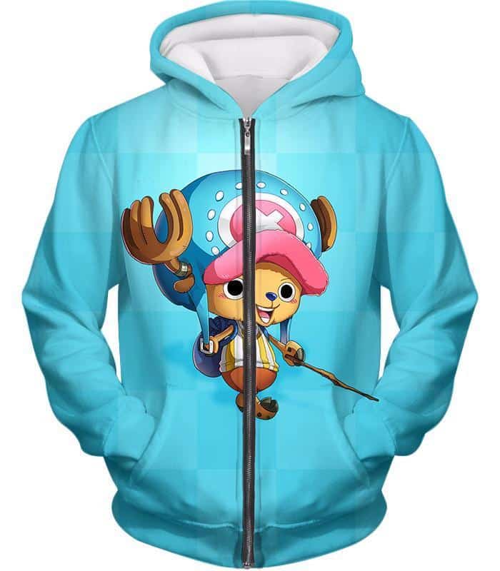One Piece Zip Up Hoodie - One Piece Cotton Candy Lover Doctor Tony Tony Chopper Blue Zip Up Hoodie
