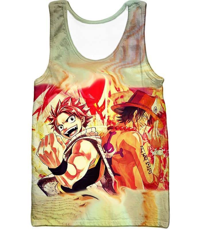 One Piece Zip Up Hoodie - One Piece Fire Using Anime Characters Natsu Dragneel And Portgas D Ace Zip Up Hoodie - Tank Top
