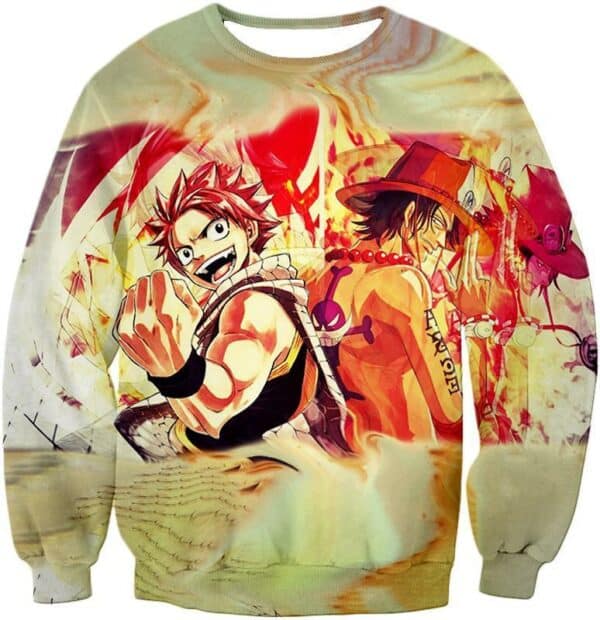 One Piece Zip Up Hoodie - One Piece Fire Using Anime Characters Natsu Dragneel And Portgas D Ace Zip Up Hoodie - Sweatshirt